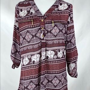 Rue21 Elephant/Aztec Burgundy Blouse